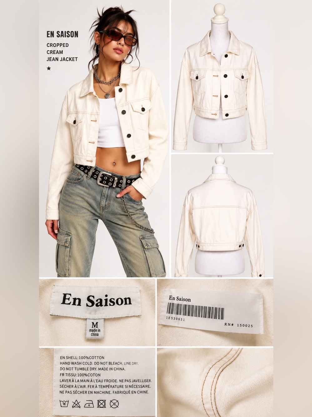 En Saison Cropped cream jean jacket size Medium
